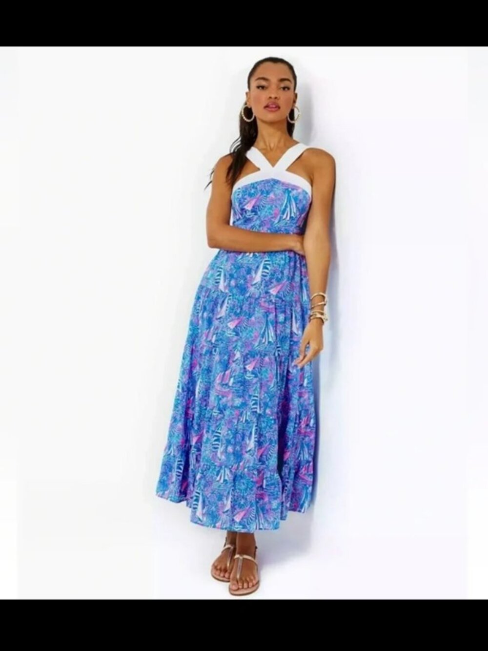 Lilly Pulitzer Jenette Halter Maxi Dress - Boca Blue "It's A Sailabration" Sz 6